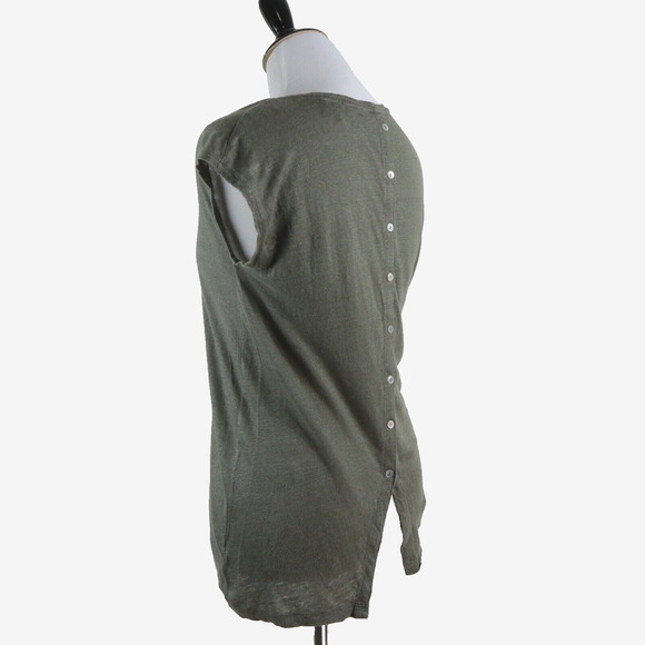 Tahari Size S Linen Fine Knit Button Back Tee Short Sleeve Top Green - Picture 4 of 10